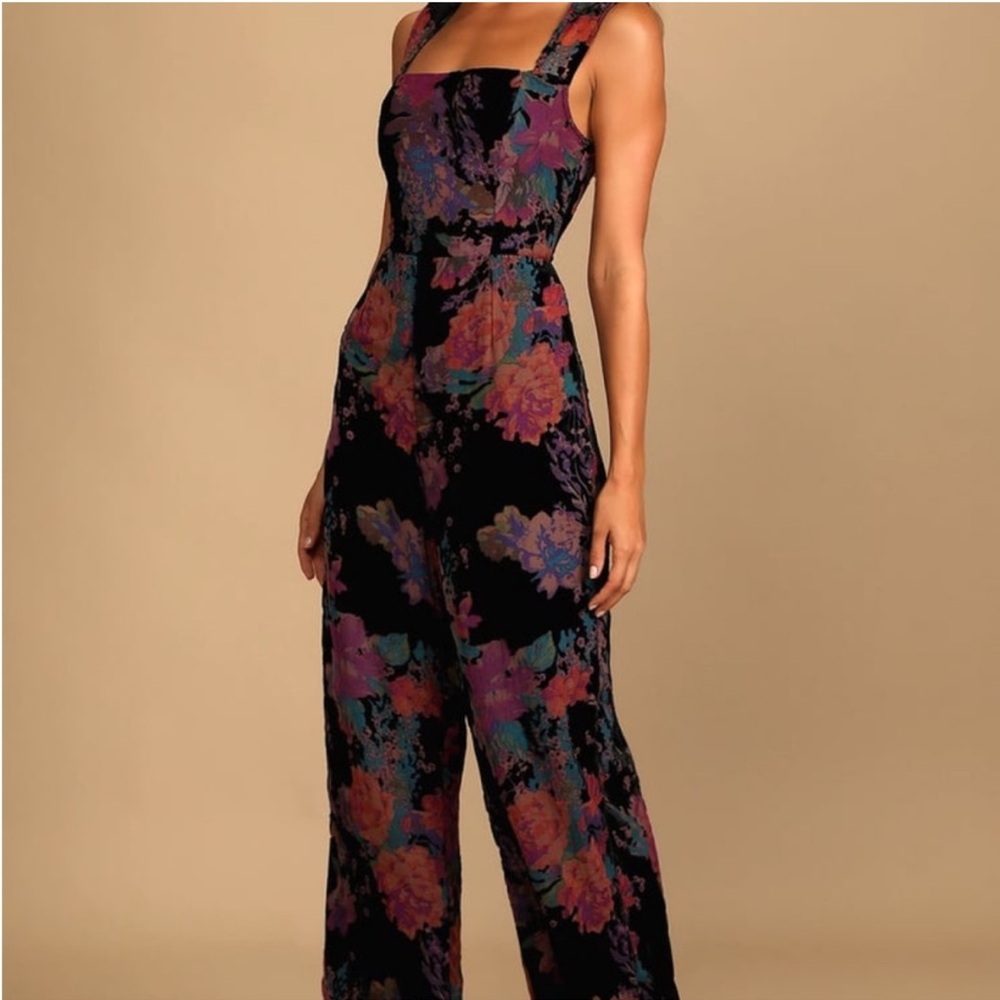 Lulu's Black Floral Jumpsuit